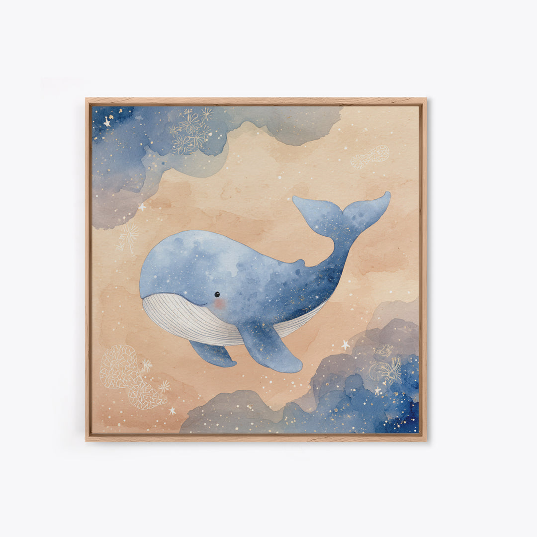 Whale and Tiny Stars Framed Canvas Print, Nursery Art, Home Decor, Nursery Decor, Fine Art, Nursery, Contemporary Art, NUR-1x1-32