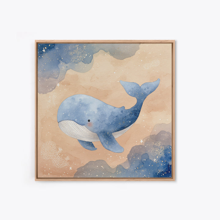 Whale and Tiny Stars Framed Canvas Print, Nursery Art, Home Decor, Nursery Decor, Fine Art, Nursery, Contemporary Art, NUR-1x1-32