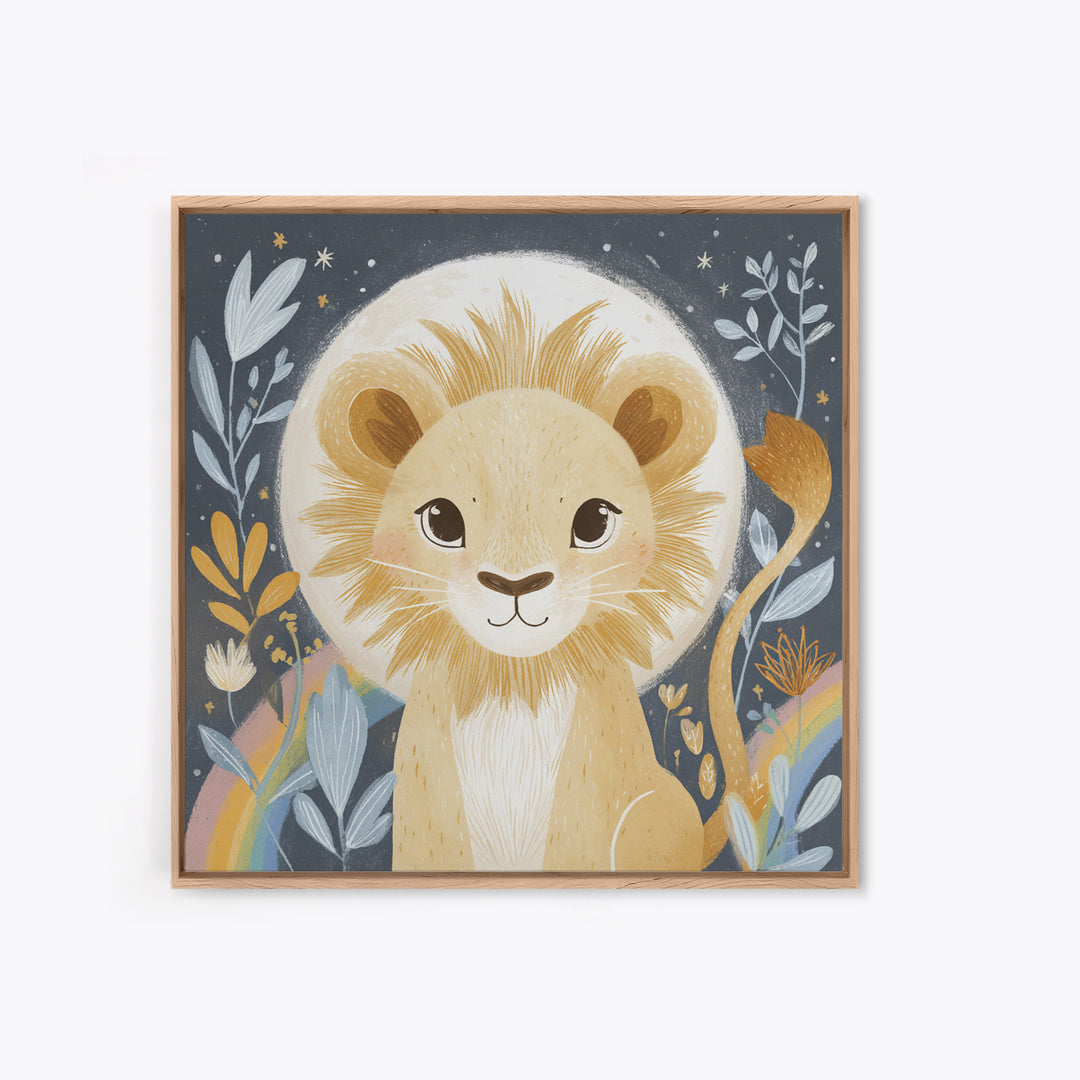Lion Cub with Soft Golden Mane Framed Canvas Print, Nursery Art, Fine Art Print, Nursery Decor, Abstract Art, Nursery, NUR-1x1-33