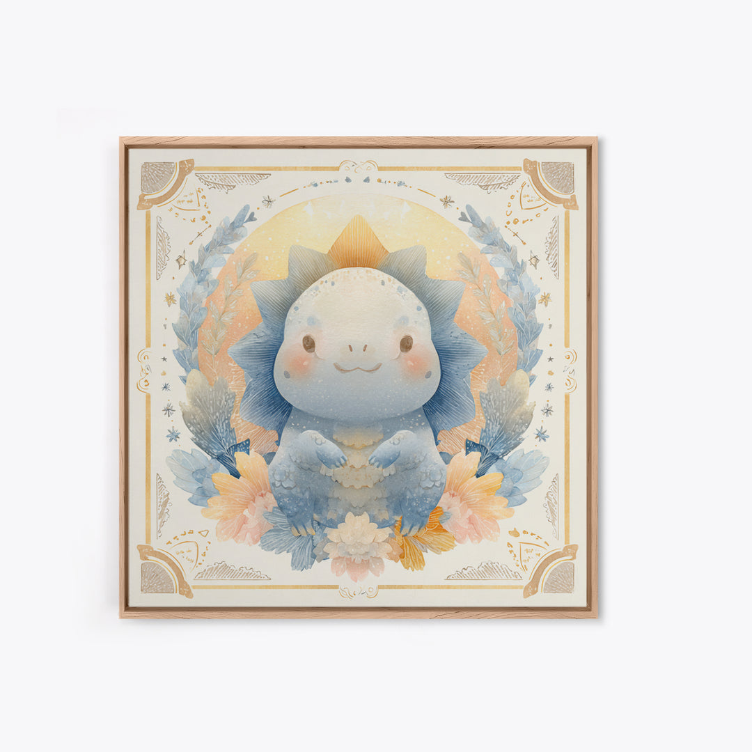 Tiny Dinosaur with Friendly Expression Framed Canvas Print, Nursery Art, Kids Wall Art, Nursery Decor, Fine Art, Nursery, NUR-1x1-39