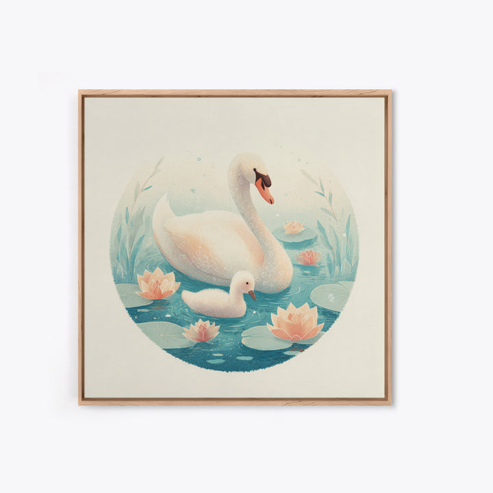 Swan and Cygnet Framed Canvas Print, Nursery Art, Luxury Decor, Nursery Decor, Nursery, Nursery Wall Art, Printable Art, NUR-1x1-40