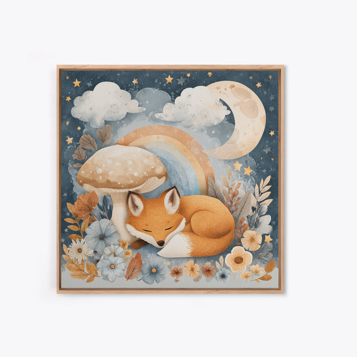 Woodland Fox Tucked Framed Canvas Print, Nursery Art, Kids Wall Art, Nursery Decor, Fine Art, Nursery, Gallery Decor, NUR-1x1-52