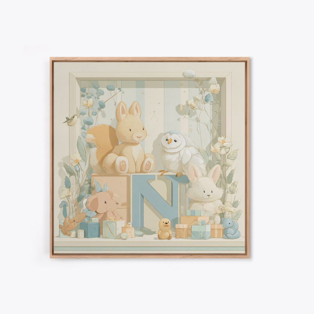 Animal Alphabet Scene Without Readable Letters Canvas Print, Nursery Art, Woodland Nursery Art, Nursery Decor, Nursery, NUR-1x1-59