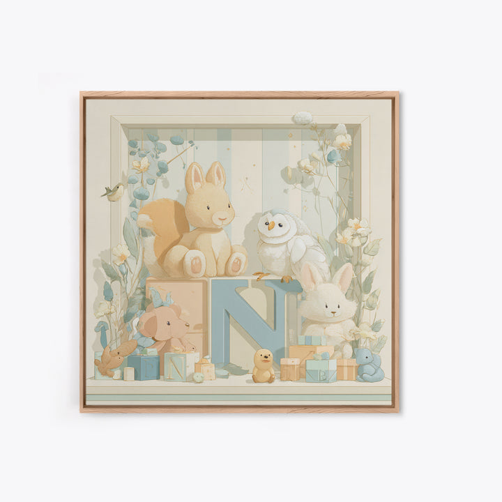 Animal Alphabet Scene Without Readable Letters Canvas Print, Nursery Art, Woodland Nursery Art, Nursery Decor, Nursery, NUR-1x1-59