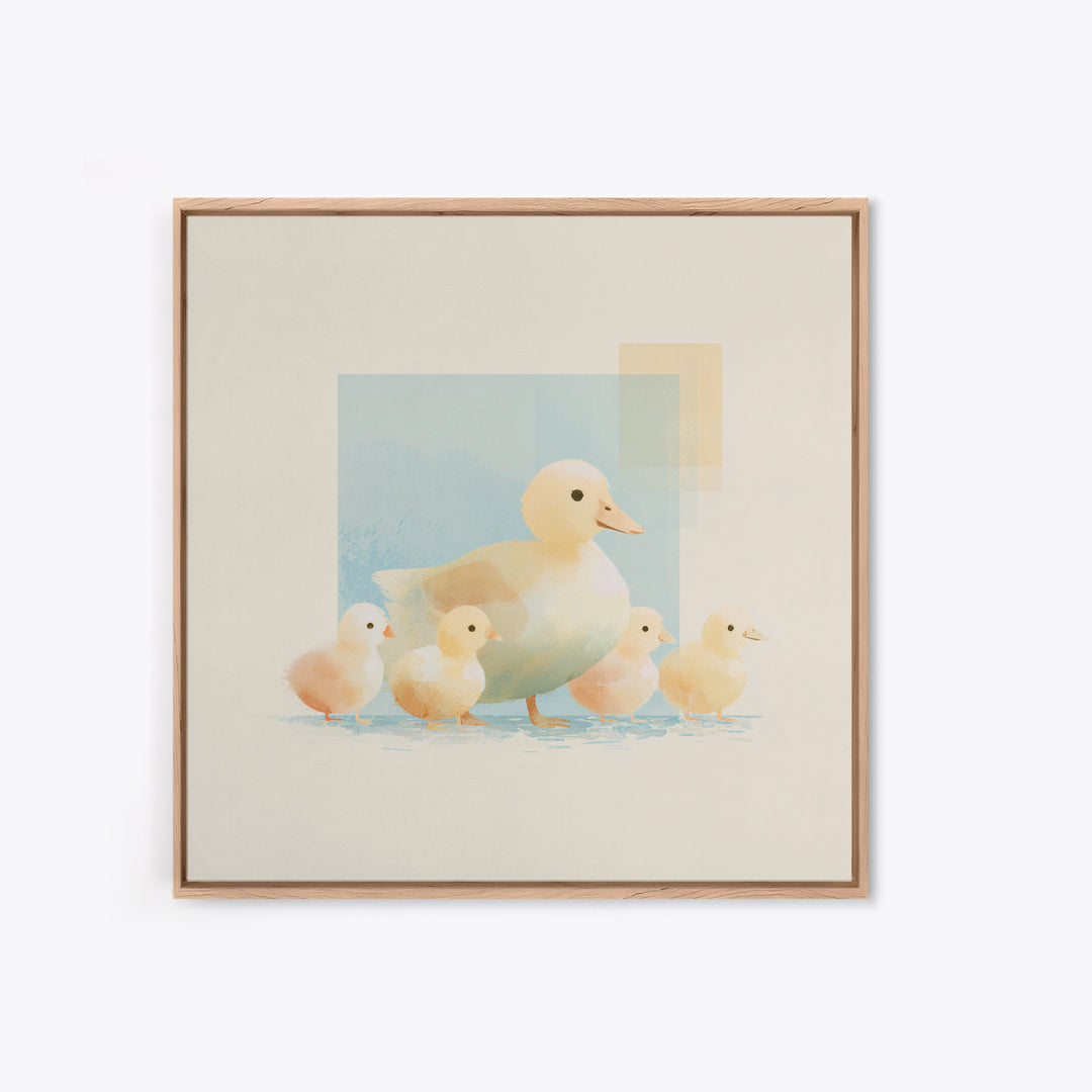 Ducklings Following a Mother Duck Framed Canvas Print, Nursery Art, Dinosaur Wall Art, Nursery Decor, Fine Art, Nursery, NUR-1x1-62