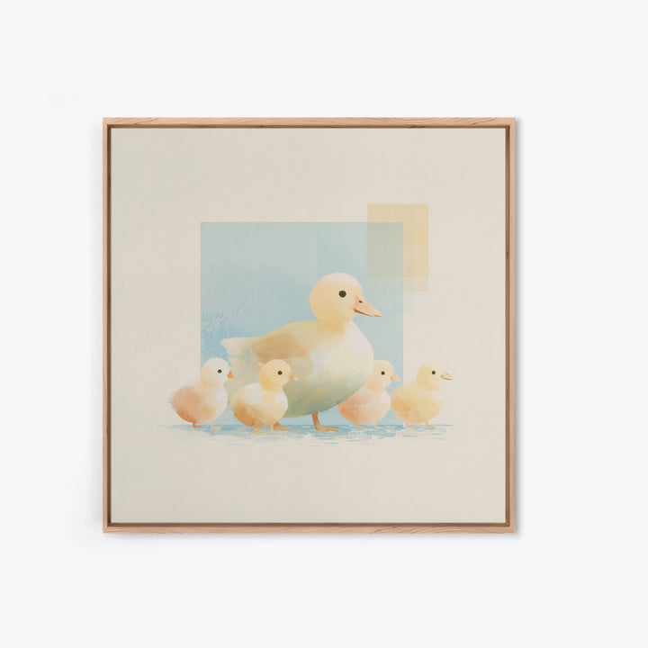 Ducklings Following a Mother Duck Framed Canvas Print, Nursery Art, Dinosaur Wall Art, Nursery Decor, Fine Art, Nursery, NUR-1x1-62