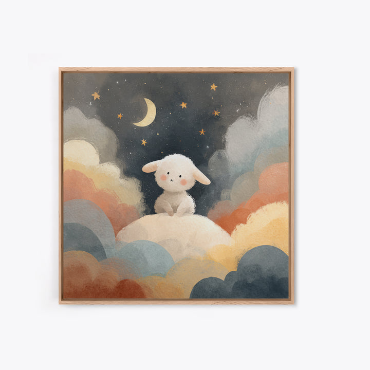 Little Lamb under a Starry Sky Framed Canvas Print, Nursery Art, Home Decor, Nursery Decor, Fine Art, Nursery, Contemporary Art, NUR-1x1-67