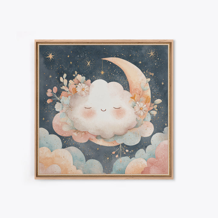 Moon and Stars Canvas Print, Nursery Art, Neutral Decor, Nursery Decor, Fine Art, Nursery, Wall Decor, Art Print, Digital Art, NUR-1x1-75