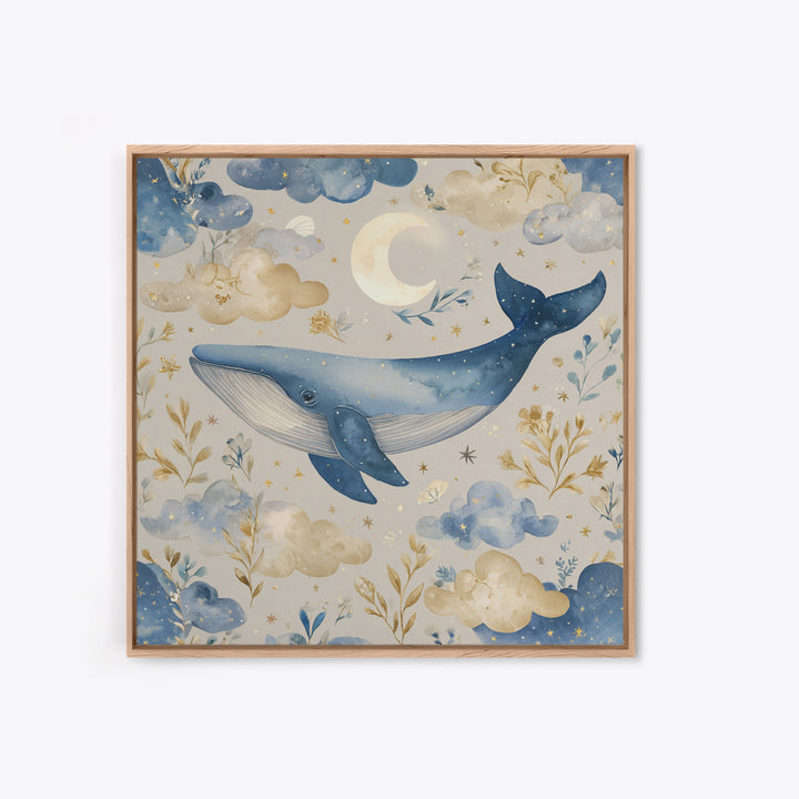 Whale and Tiny Stars Framed Canvas Print, Nursery Art, Printable Art, Nursery Decor, Fine Art, Nursery, Watercolor Print, NUR-1x1-8