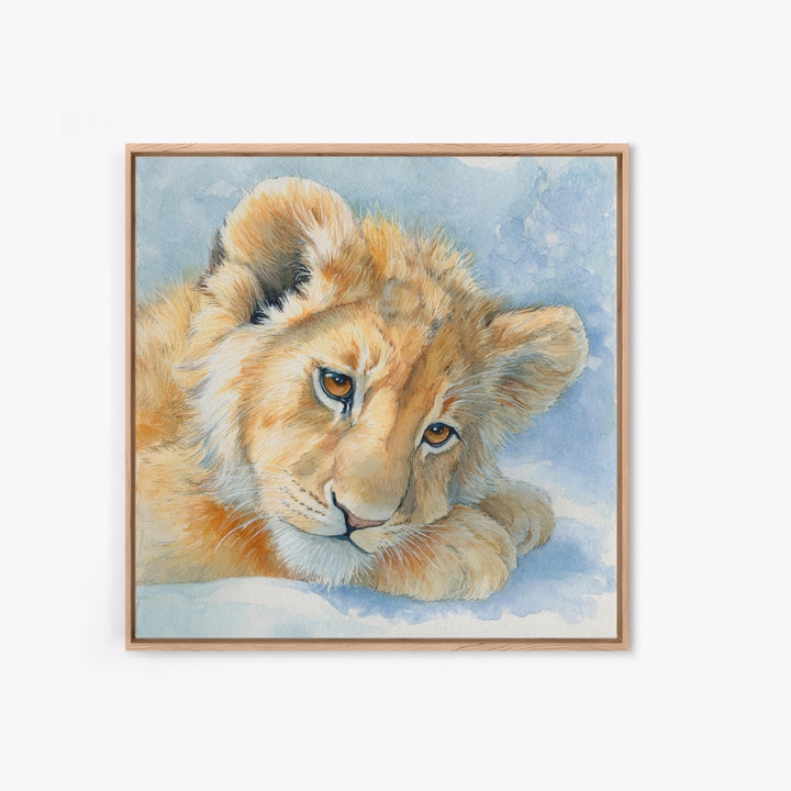 Lion Cub with Soft Golden Mane Canvas Print, Nursery Art, Textured Painting, Nursery Decor, Fine Art, Nursery, Wall Art Print, NUR-1x1-81