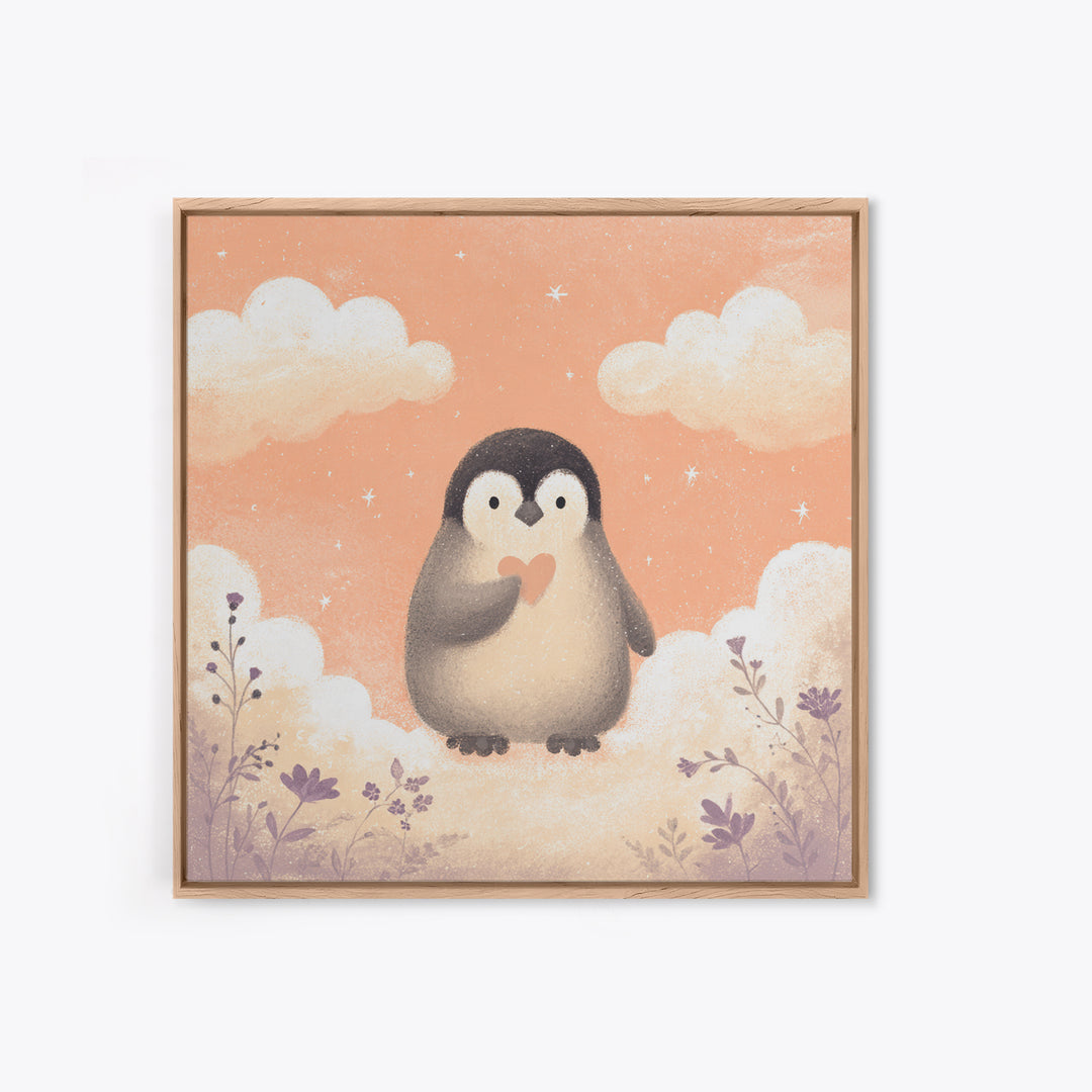 Penguin Holding a Little Heart Shape Canvas Print, Nursery Art, Gallery Decor, Nursery Decor, Fine Art, Nursery, Wall Art, NUR-1x1-82