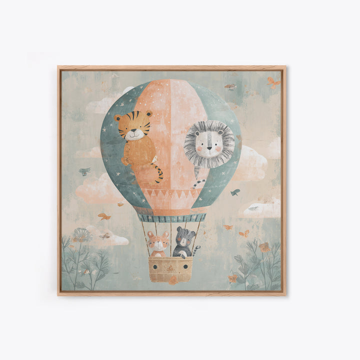 Floating Hot Air Balloon Framed Canvas Print, Nursery Art, Kids Room Wall Art, Nursery Decor, Abstract Art, Nursery, NUR-1x1-84