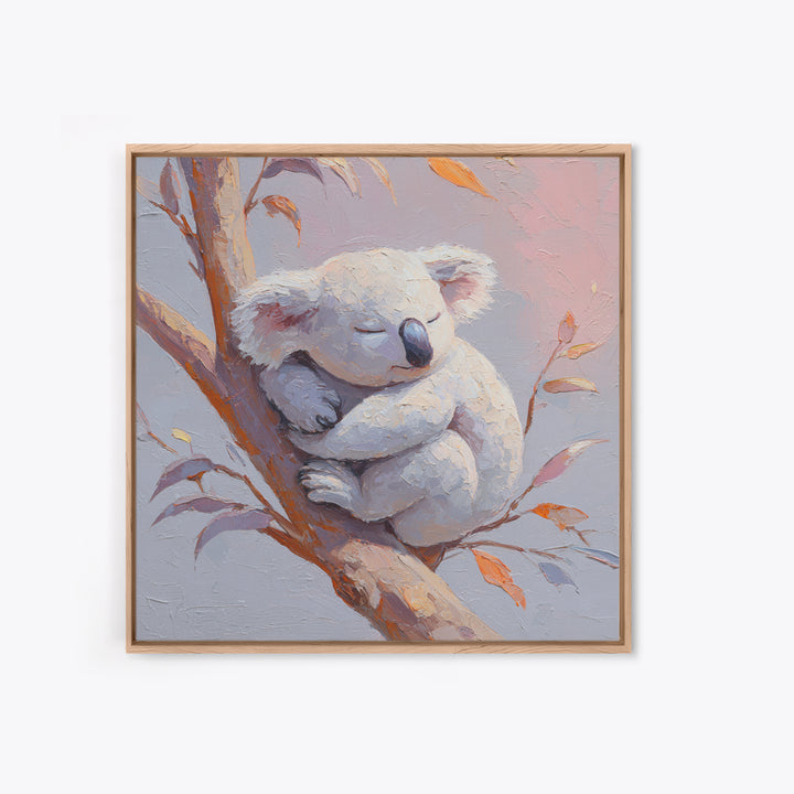 Sleeping Koala on Eucalyptus Branch Canvas Print, Nursery Art, Statement Artwork, Nursery Decor, Oil Painting, Nursery, NUR-1x1-85