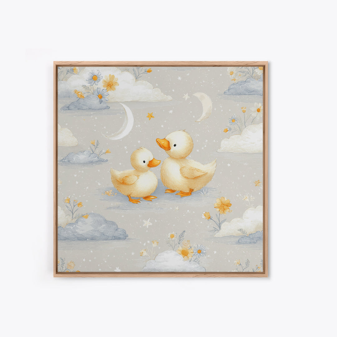 Ducklings Following a Mother Duck Canvas Print, Nursery Art, Neutral Decor, Nursery Decor, Fine Art, Nursery, Wall Decor, NUR-1x1-86
