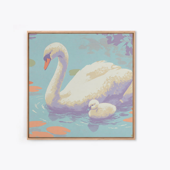 Swan and Cygnet Framed Canvas Print, Nursery Art, Textured Painting, Nursery Decor, Fine Art, Nursery, Wall Art Print, NUR-1x1-88