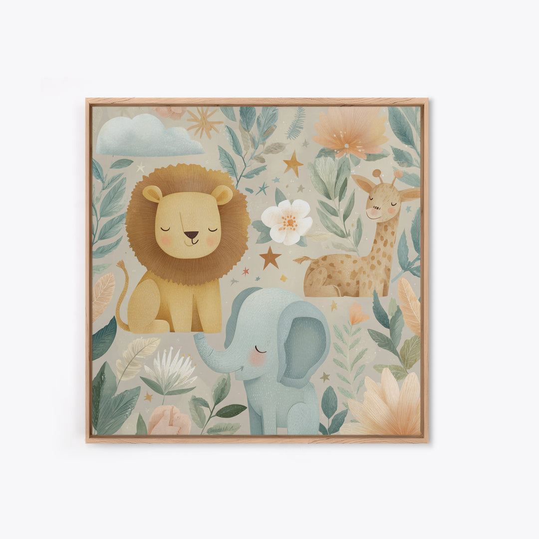 Pastel Jungle Animals Canvas Print, Nursery Art, Kids Room Art, Nursery Decor, Fine Art, Nursery, Textured Painting, NUR-1x1-90