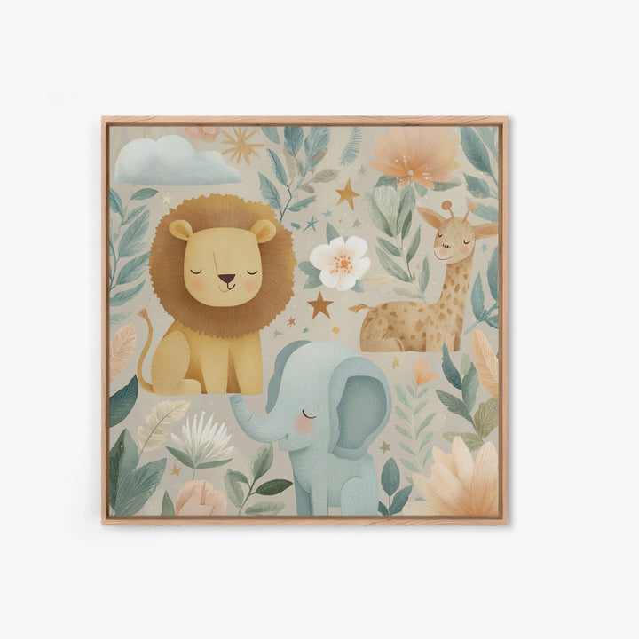 Pastel Jungle Animals Canvas Print, Nursery Art, Kids Room Art, Nursery Decor, Fine Art, Nursery, Textured Painting, NUR-1x1-90