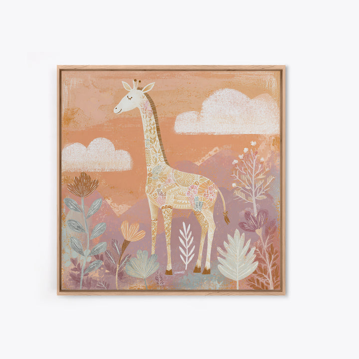 Gentle Giraffe with Pastel Flowers Canvas Print, Nursery Art, Statement Artwork, Nursery Decor, Fine Art, Nursery, NUR-1x1-98