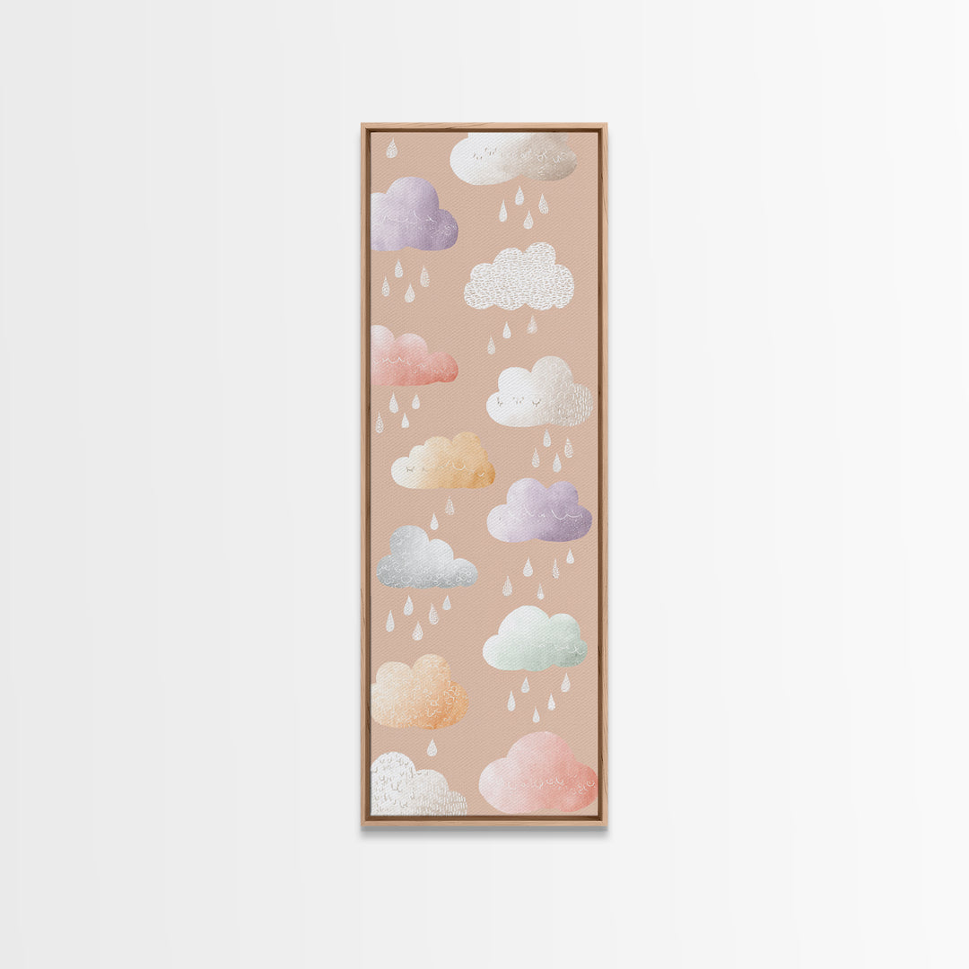 Clouds and Raindrops Canvas Print, Nursery Art, Woodland Nursery, Nursery Decor, Nursery, Gallery Decor, Neutral Decor, NUR-1x3-10