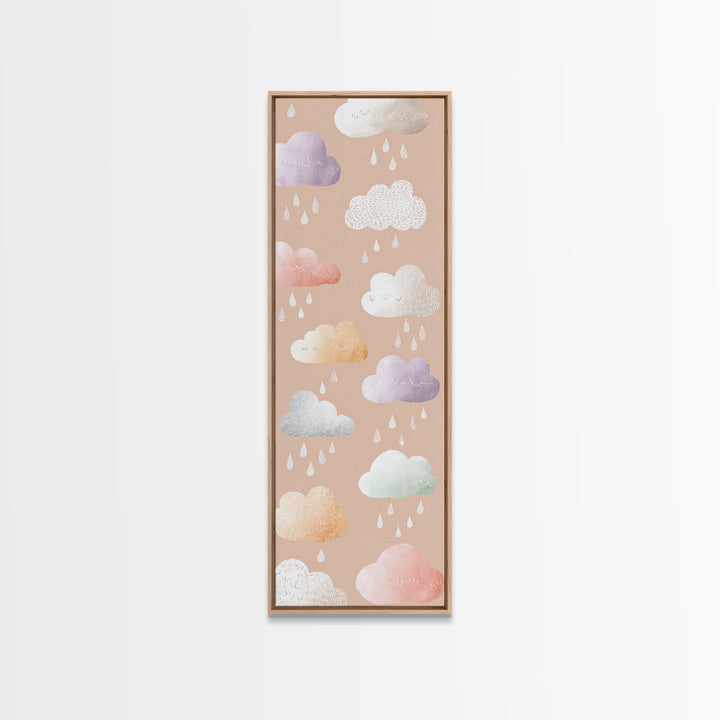 Clouds and Raindrops Canvas Print, Nursery Art, Woodland Nursery, Nursery Decor, Nursery, Gallery Decor, Neutral Decor, NUR-1x3-10