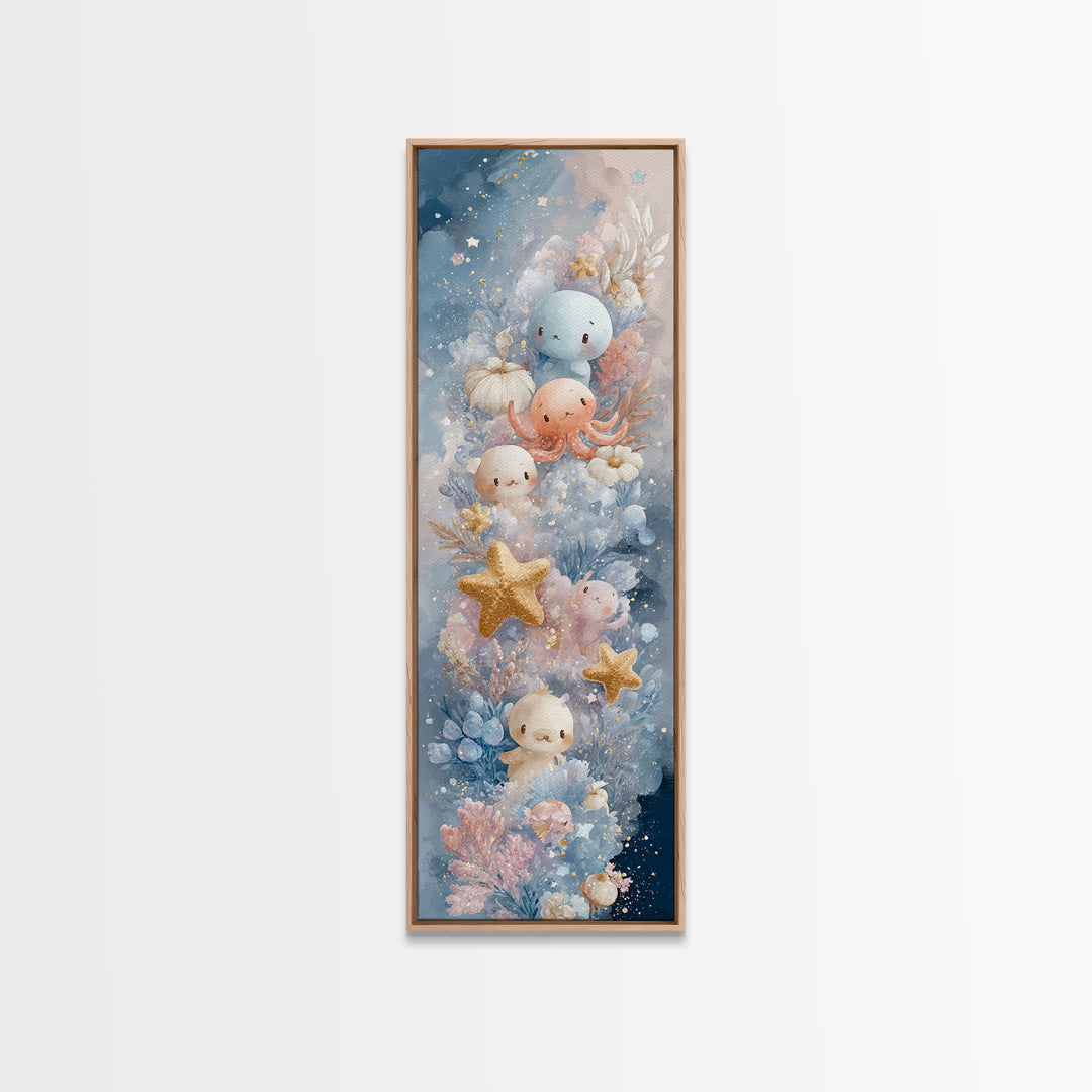 Friendly Ocean Creatures Canvas Print, Nursery Art, Statement Artwork, Nursery Decor, Fine Art, Nursery, Printable Wall Art, NUR-1x3-12