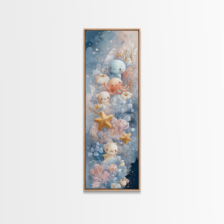 Friendly Ocean Creatures Canvas Print, Nursery Art, Statement Artwork, Nursery Decor, Fine Art, Nursery, Printable Wall Art, NUR-1x3-12