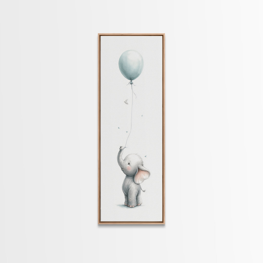 Sleepy Baby Elephant Holding a Tiny Balloon Canvas Print, Nursery Art, Fine Art Print, Nursery Decor, Fine Art, Nursery, NUR-1x3-13