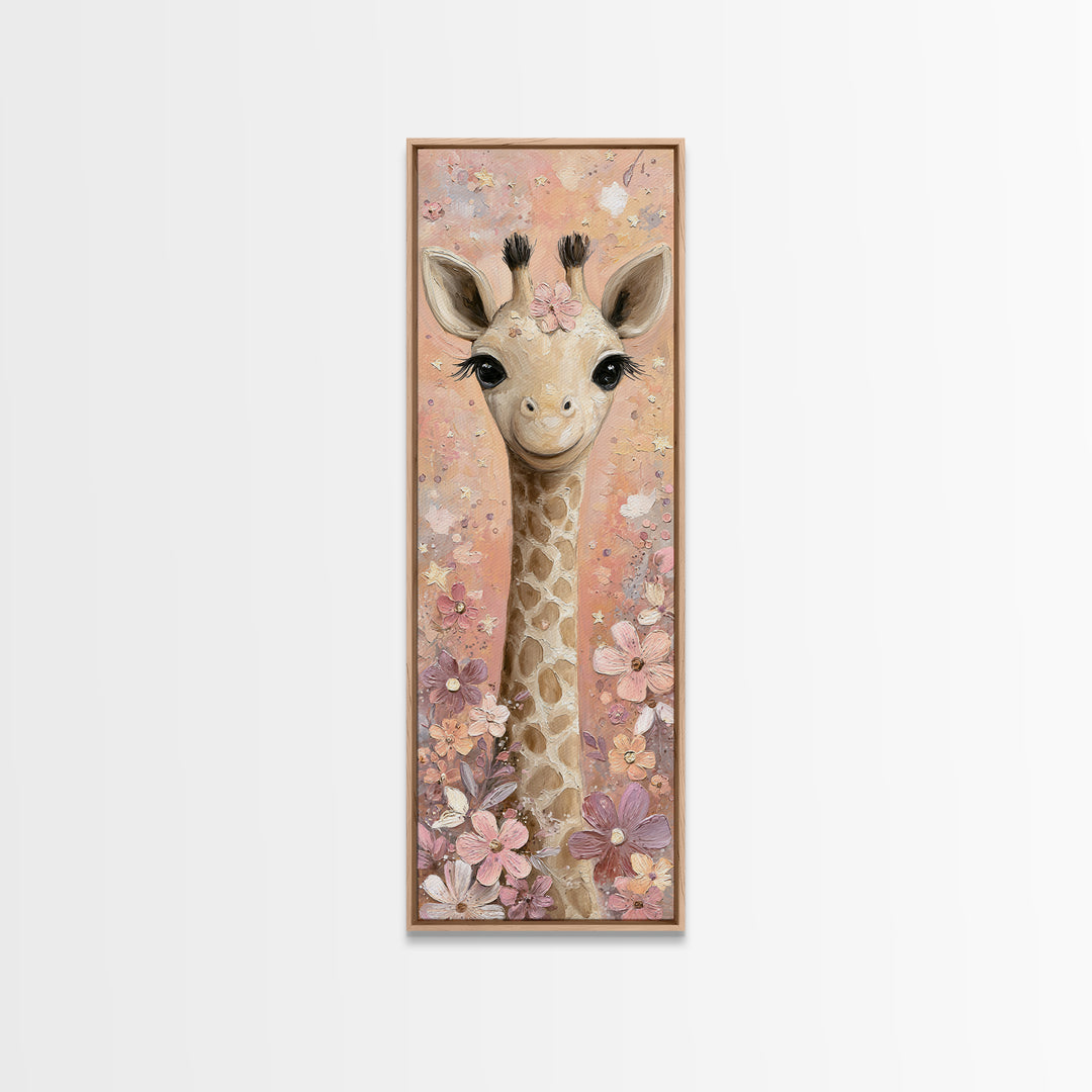 Gentle Giraffe with Pastel Flowers Canvas Print, Nursery Art, Kids Room Wall Art, Nursery Decor, Nursery, Luxury Decor, NUR-1x3-14