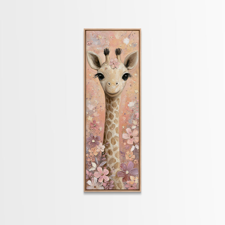Gentle Giraffe with Pastel Flowers Canvas Print, Nursery Art, Kids Room Wall Art, Nursery Decor, Nursery, Luxury Decor, NUR-1x3-14