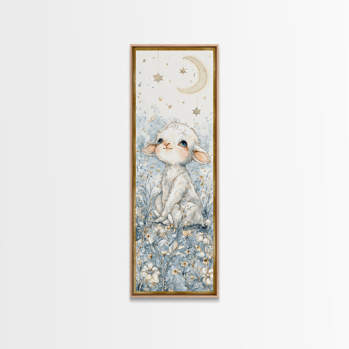 Little Lamb under a Starry Sky Framed Canvas Print, Nursery Art, Wall Hangings, Nursery Decor, Watercolor Art, Nursery, NUR-1x3-31