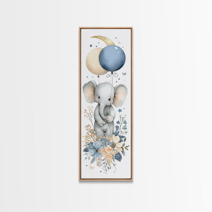 Sleepy Baby Elephant Holding a Tiny Balloon Canvas Print, Nursery Art, Fine Art Print, Nursery Decor, Fine Art, Nursery, NUR-1x3-37