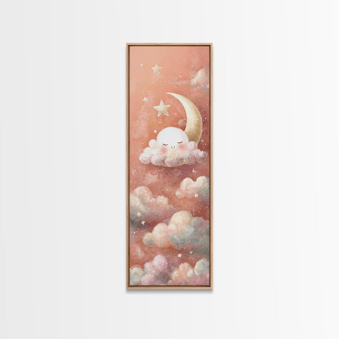 Moon and Stars Canvas Print, Nursery Art, Nursery Wall Art, Nursery Decor, Nursery, Woodland Nursery, Watercolor Print, NUR-1x3-39