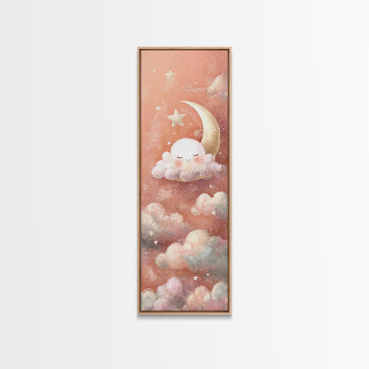 Moon and Stars Canvas Print, Nursery Art, Nursery Wall Art, Nursery Decor, Nursery, Woodland Nursery, Watercolor Print, NUR-1x3-39