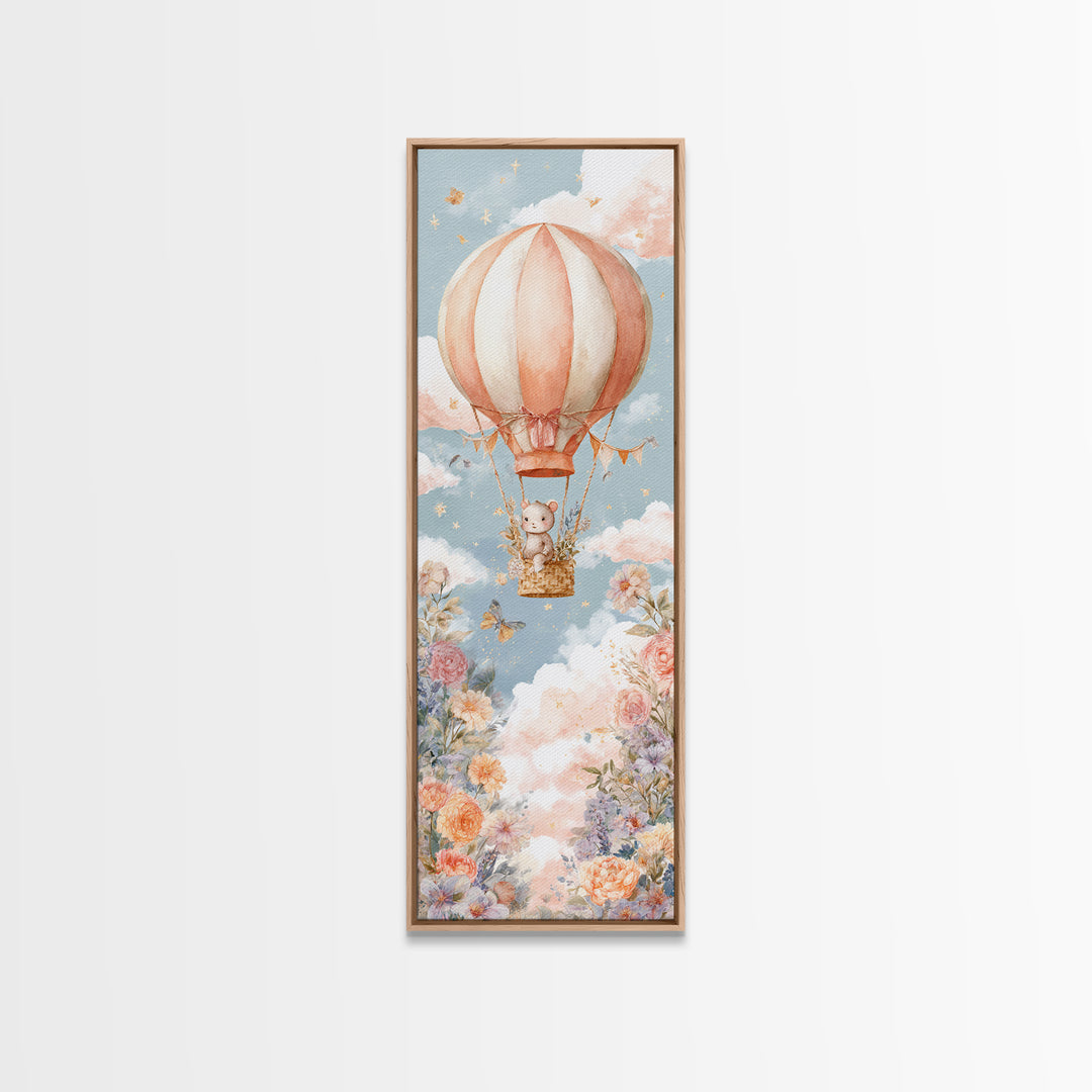 Floating Hot Air Balloon Canvas Print, Nursery Art, Wall Art, Nursery Decor, Watercolor Art, Nursery, Nursery Prints, NUR-1x3-48