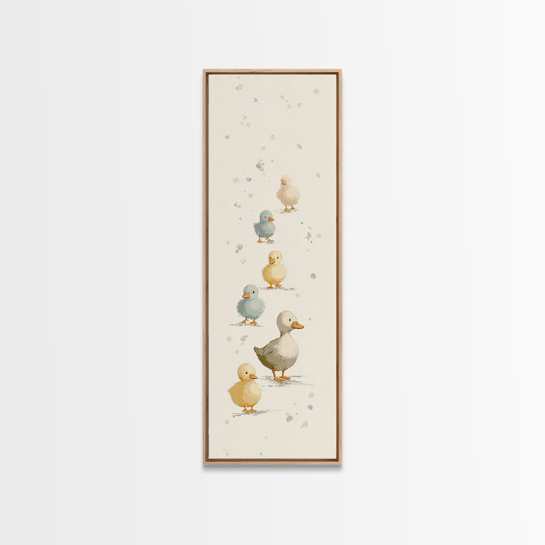 Ducklings Following a Mother Duck Framed Canvas Print, Nursery Art, Woodland Nursery Art, Nursery Decor, Oil Painting, Nursery, NUR-1x3-50