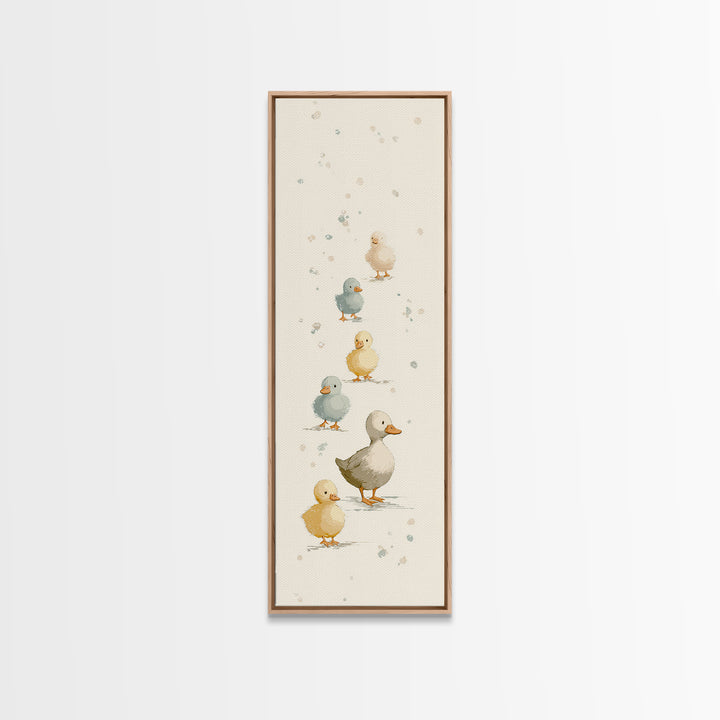 Ducklings Following a Mother Duck Framed Canvas Print, Nursery Art, Woodland Nursery Art, Nursery Decor, Oil Painting, Nursery, NUR-1x3-50