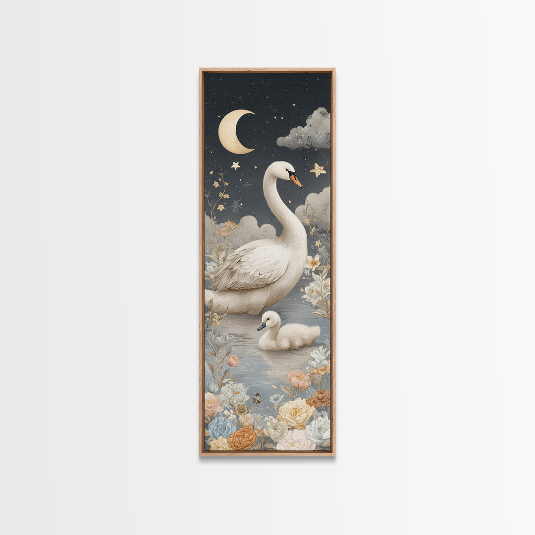 Swan and Cygnet Framed Canvas Print, Nursery Art, Wall Decor, Nursery Decor, Nursery 352, Playroom Decor, Wall Art Set of, NUR-1x3-52