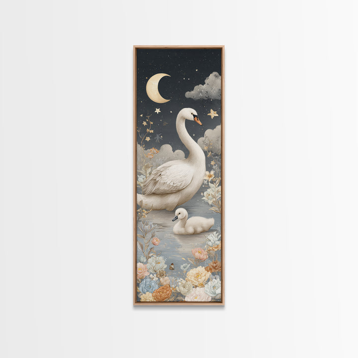Swan and Cygnet Framed Canvas Print, Nursery Art, Wall Decor, Nursery Decor, Nursery 352, Playroom Decor, Wall Art Set of, NUR-1x3-52