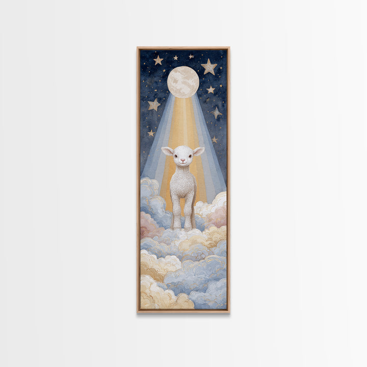 Little Lamb under a Starry Sky Canvas Print, Nursery Art, Nursery Wall Decor, Nursery Decor, Oil Painting, Nursery, NUR-1x3-55