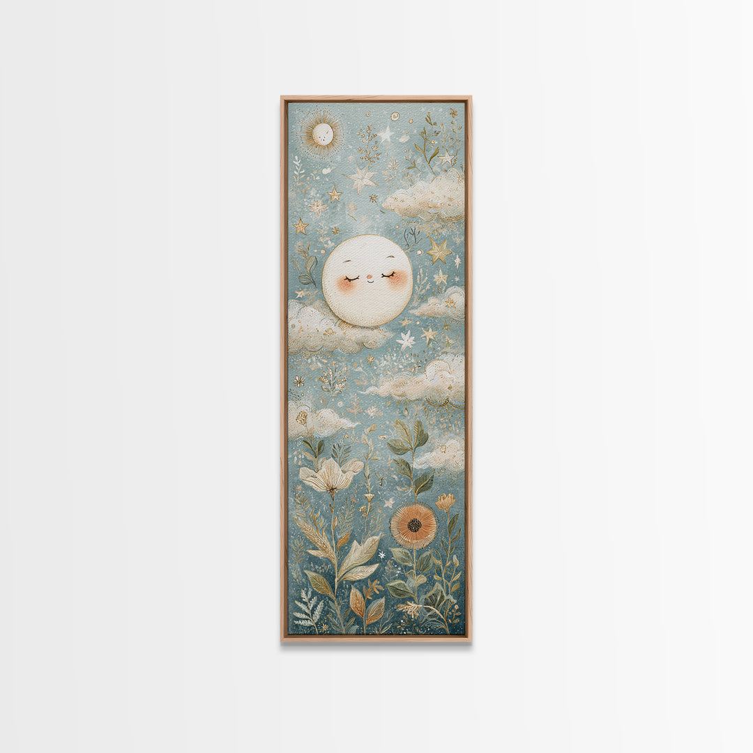 Moon and Stars Canvas Print, Nursery Art, Kids Wall Art, Nursery Decor, Oil Painting, Nursery, Home Decor, Gallery Decor, NUR-1x3-63