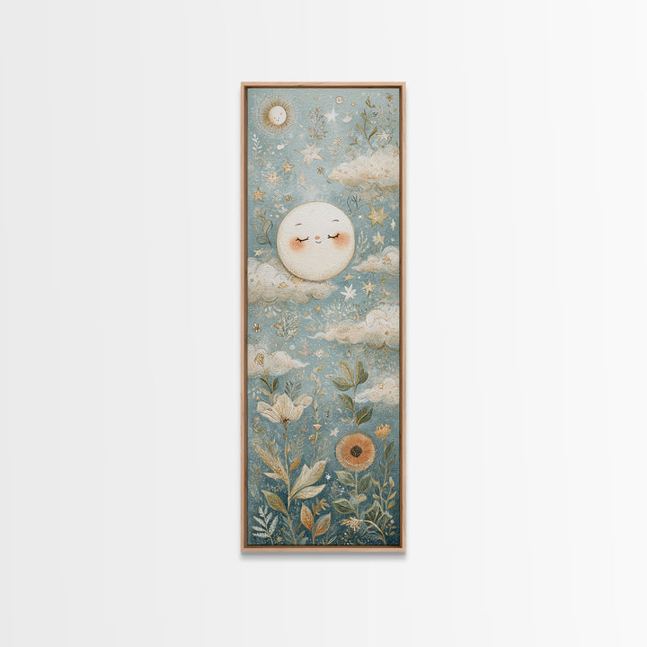 Moon and Stars Canvas Print, Nursery Art, Kids Wall Art, Nursery Decor, Oil Painting, Nursery, Home Decor, Gallery Decor, NUR-1x3-63