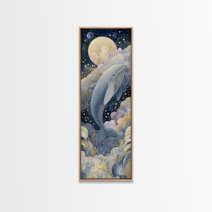 Whale and Tiny Stars Canvas Print, Nursery Art, Nursery Wall Decor, Nursery Decor, Fine Art, Nursery, Playroom Wall Art, NUR-1x3-68