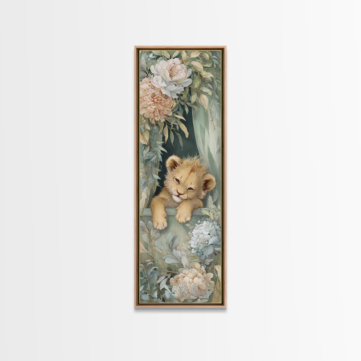 Lion Cub with Soft Golden Mane Framed Canvas Print, Nursery Art, Boho Decor, Nursery Decor, Oil Painting, Nursery, NUR-1x3-69