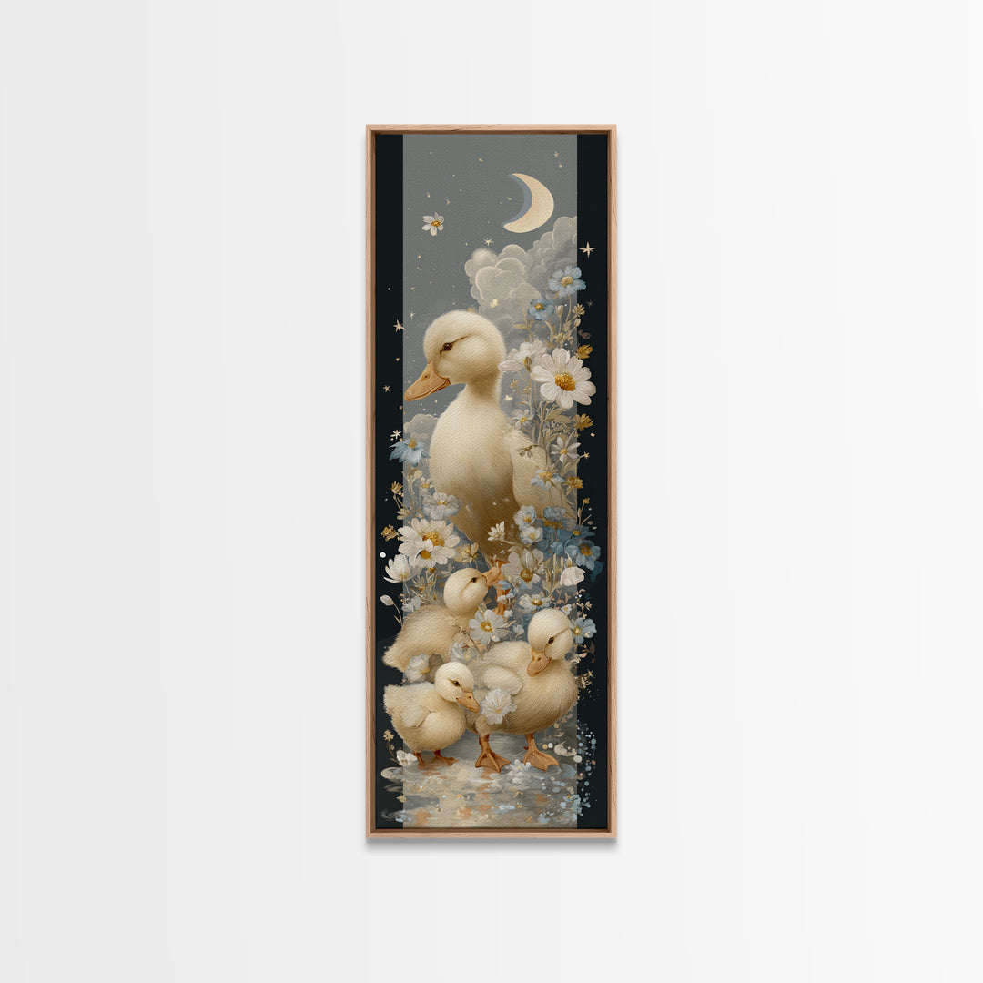Ducklings Following a Mother Duck Framed Canvas Print, Nursery Art, Woodland Nursery Art, Nursery Decor, Oil Painting, Nursery, NUR-1x3-74