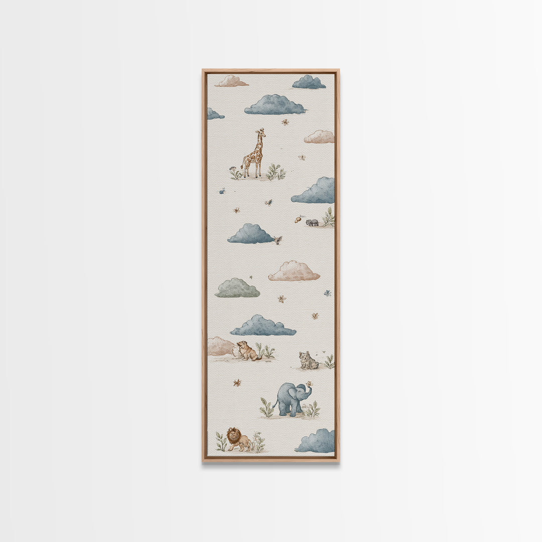Pastel Jungle Animals Canvas Print, Nursery Art, Whimsical Wall Art, Nursery Decor, Fine Art, Nursery, Minimalist Decor, NUR-1x3-78