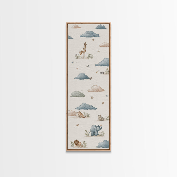 Pastel Jungle Animals Canvas Print, Nursery Art, Whimsical Wall Art, Nursery Decor, Fine Art, Nursery, Minimalist Decor, NUR-1x3-78