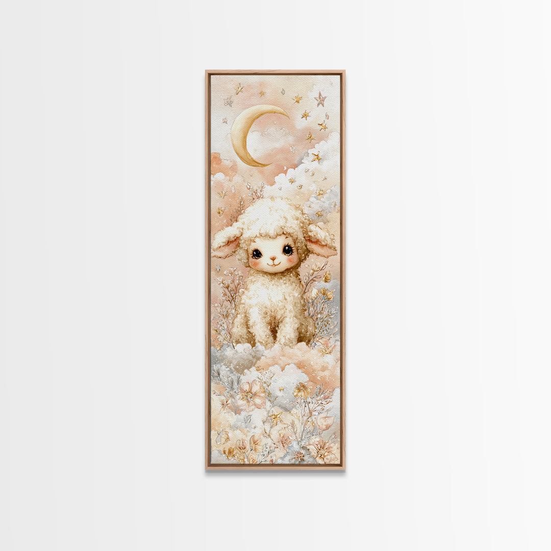 Little Lamb under a Starry Sky Framed Canvas Print, Nursery Art, Butterfly Wall Art, Nursery Decor, Fine Art, Nursery, NUR-1x3-79
