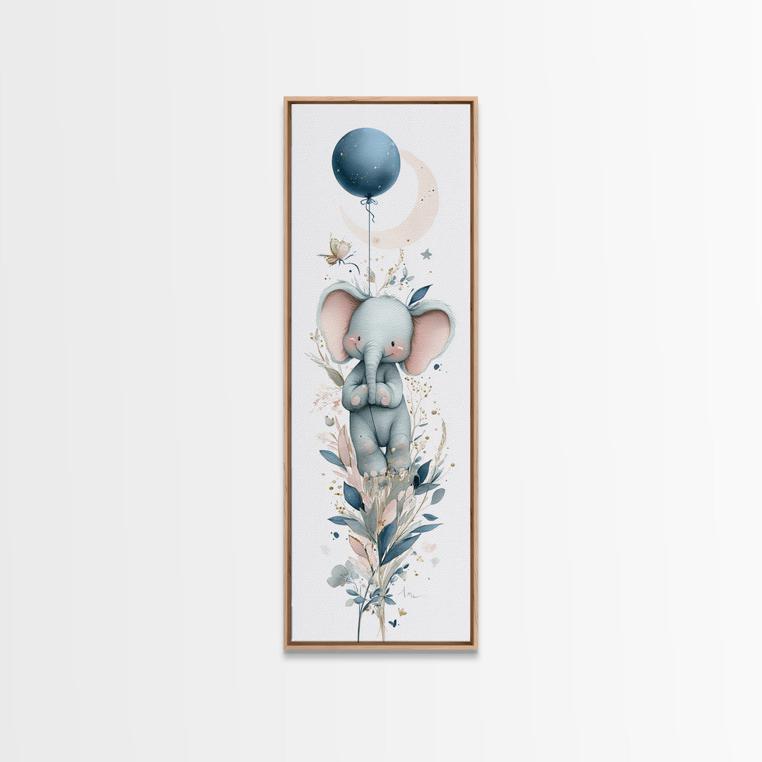 Sleepy Baby Elephant Holding a Tiny Balloon Canvas Print, Nursery Art, Art Print, Nursery Decor, Nursery 385, Wall Art Set of, NUR-1x3-85