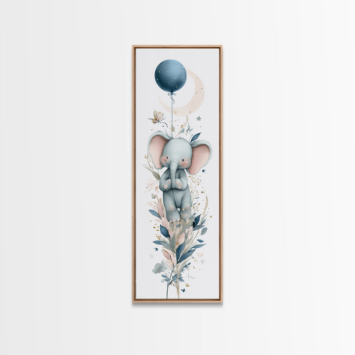 Sleepy Baby Elephant Holding a Tiny Balloon Canvas Print, Nursery Art, Art Print, Nursery Decor, Nursery 385, Wall Art Set of, NUR-1x3-85