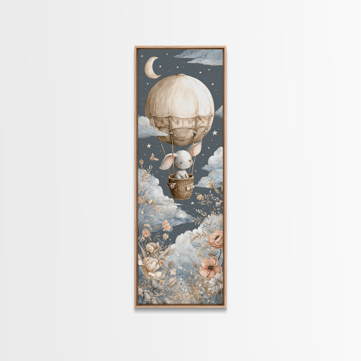 Floating Hot Air Balloon Framed Canvas Print, Nursery Art, Digital Download Art, Nursery Decor, Abstract Art, Nursery, NUR-1x3-96